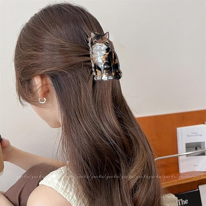 1pc Cat Hair Clips Cute Animal Hair Claw Clip Cartoon Cat Design Amber Cat Hair Jaw Clips Nonslip Acrylic Hair Clamps Medium Acetate Hair Barrette Summer Kawaii Hair Clips for Women Girls