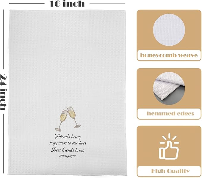 Funny Champagne Kitchen Towels - Gifts for Champagne Lovers Friends Decorative Waffle Weave Dish Towels, Friendship Gifts Hand Tea Towel, 16x24 Inch