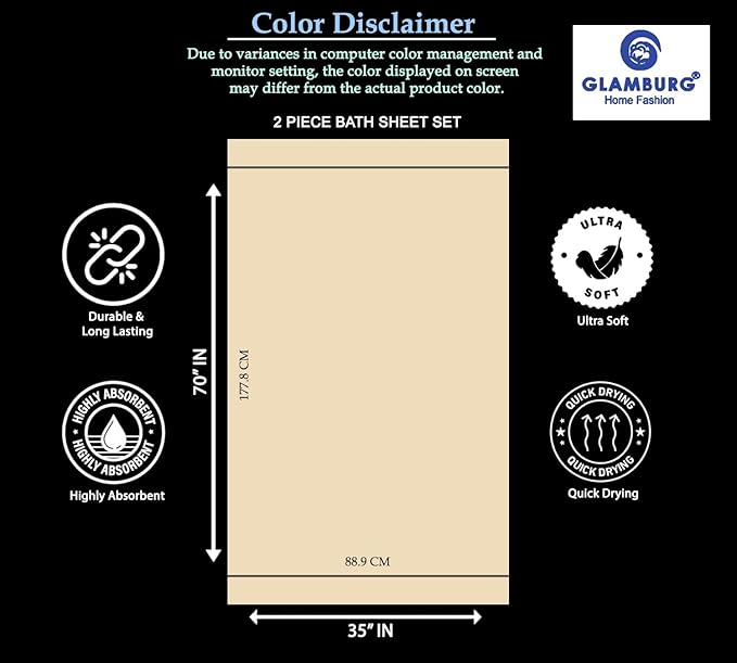 GLAMBURG Cotton 2 Pack Oversized Bath Sheet 35 x 70, Large Bath Sheet, Ultra Absorbent, Compact, Eco-Friendly and 100% Recyclable, Quick Drying and Lightweight Towel - White