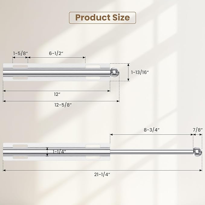 2 PACK Valet Rod for Closet Pull Out, Retractable Slide Out Valet Rod Closet Organization, 12" Aluminum Valet Clothing Hanger Rods Perfect for Suits, Freshly Pressed Clothes, White