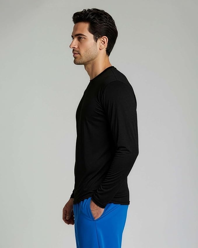 Real Essentials 4 Pack: Mens Long Sleeve Dry Fit T Shirts Hiking Fishing Workout Gym Work Sun UPF 50 Wicking Running Tee