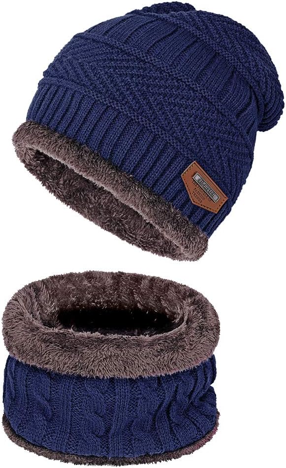 Warm Winter Beanie Hat & Scarf Set Stylish Knit Skull Cap for Men Women