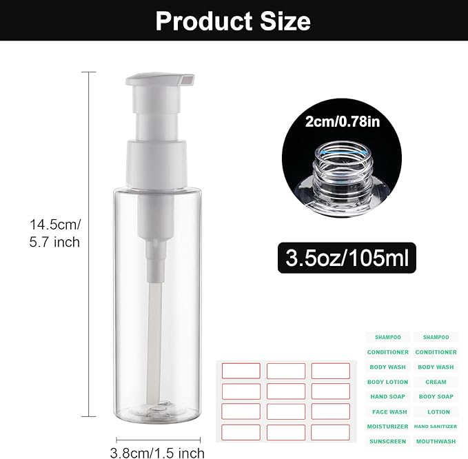 Cosywell Plastic Pump Bottles Dispenser Leak Proof 3.5oz/105ml 5 Pack Portable Empty Refillable Container Clear Plastic Lotion Pump Dispenser Bottle for Facial Cleansing Oil Shampoo Shower Gel