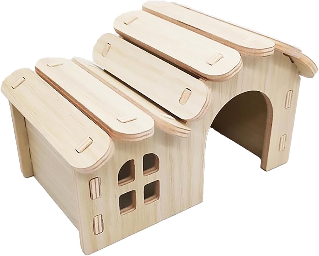 Hamster Hideout Cage Accessories - Hamster House and Habitat Wooden Hide Hut for Dwarf Gerbils and Mouse Mice Rat Other Small Animals etc.