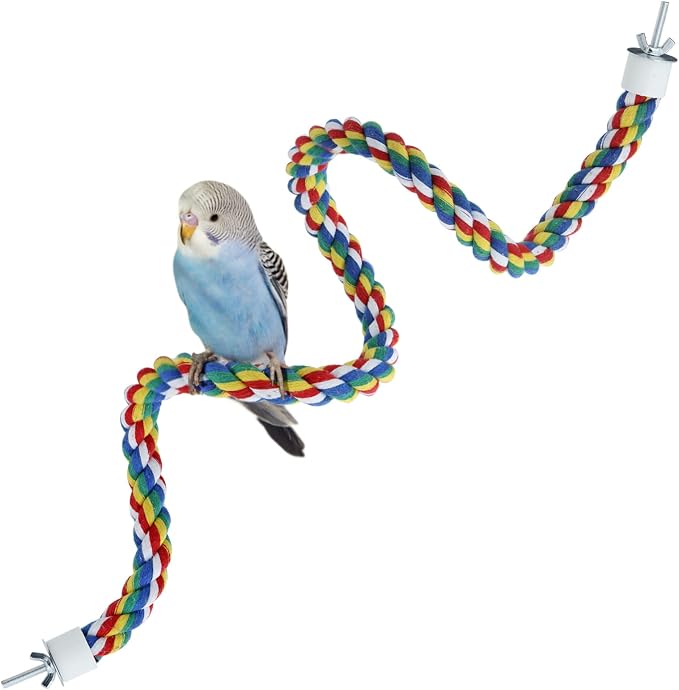Mygeromon Bird Rope Perches Cage Climbing Accessories (31.5inch Metal nut) | for Parakeet, Parrot, Cockatiels, Budgie, Colorful