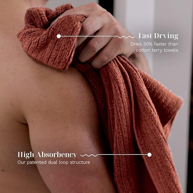 LUXOME Luxury Performance 6-Piece Bath Towel Set | Dual-Loop Design | Ultra Soft | Highly Absorbent | Quick Drying | Clay