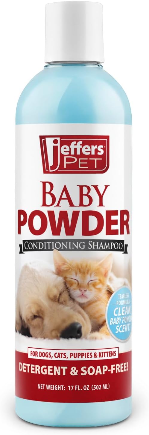 Jeffers Pet Baby Powder Tearless Shampoo for Puppies & Kittens, 17 oz - Concentrated Deodorizing Shampoo for Dogs & Cats with Natural Oils & Conditioners, pH Balanced, Soap Free Formula, Made in USA
