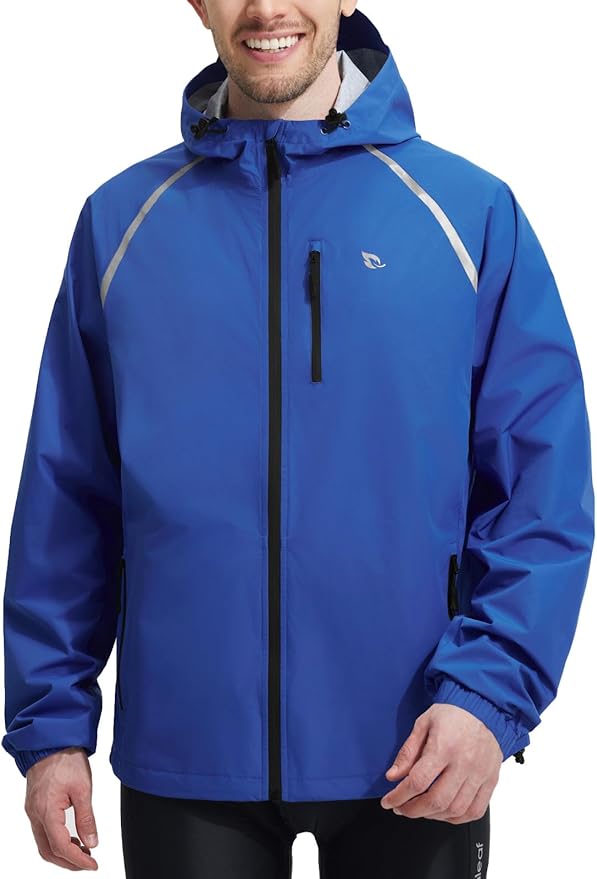 baleaf Men's Rain Jacket Waterproof Windbreaker Raincoat Running Cycling Hiking Gear Hood Lightweight Reflective Packable