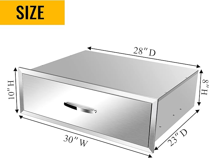 Outdoor Kitchen Drawers Stainless Steel 30W X 10H X 23D Inch, Flush Mount Single BBQ Island Drawers with Handle for Outdoor Kitchens, Patio or Grill Station