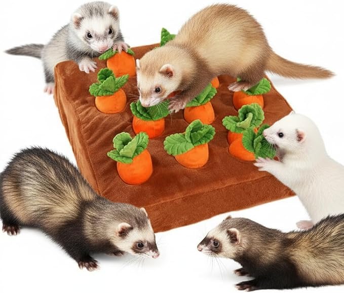 Ferret Foraging Toys Novelty Carrot Snuffle Mat Interactive Pet Treat Enrichment Toys for Small Animals Bunny Rabbit Chinchilla Guinea Pig Hamster (12Carrot)