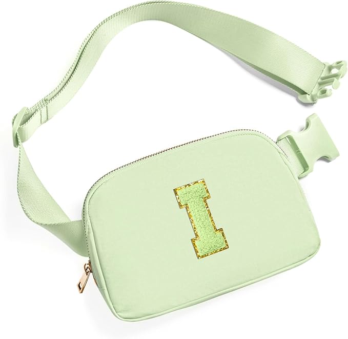 Gitus Gifts for 8 9 10 11 12 Year Old Girls Belt Bag Fanny Pack Crossbody Bags with Initial Letter Patch Cute Stuff Birthday Gifts for Teen Girls Women Personalized Trend Stuff (Light Green-I)