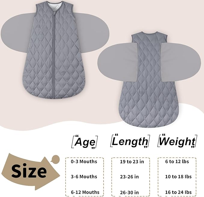 Newborn Sleep Sack Baby Swaddle,3-Way Adjustable Wearable Blanket,Swaddling Sleeping Bag,TOG 2.5 (Gray, 0-3 Months)