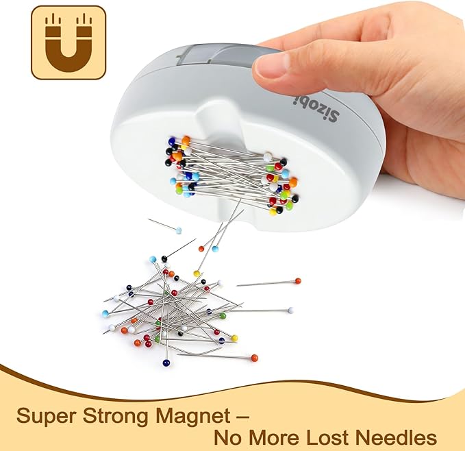 Sizobi Magnetic Pin Cushions for Sewing with 100Pcs Ball Head Straight Pins | Magnetic Pin Holder, Sewing Supplies, Needle Magnetic Quilting Pins Holder Organizer, Bobby Pins Holder, White