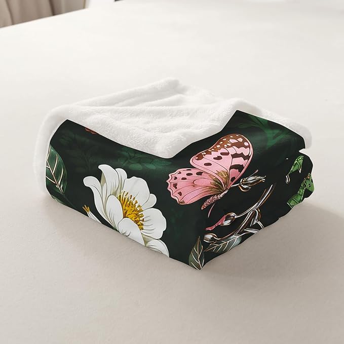 Feelyou Girls Butterfly Fleece Throw Blanket Throw 50"x60" Kids Cute Daisy Sherpa Blanket Plush Fuzzy for Bed Couch Chair Living Room, Beautiful Butterflies Bed Blanket Room Decor