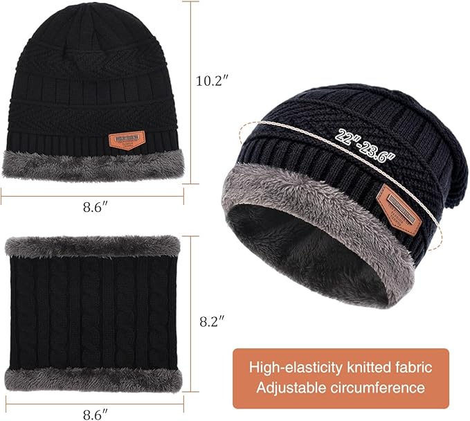 Winter Beanie Hat Scarf Glove Set for Women Snow Knit Thick Fleece Lined Ski Hat,Mens Warm Neck Warmer Touchscreen Mittens