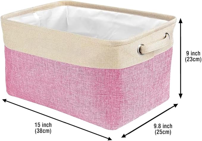 Custom Dog Toy Storage Basket with Dog's Name Sturdy Foldable Collapsible Cat Storage Bin with Handles for Organizing Pet Stuffs, Toys, Clothes,( Pink and White), 15" x 9.8" x 9"
