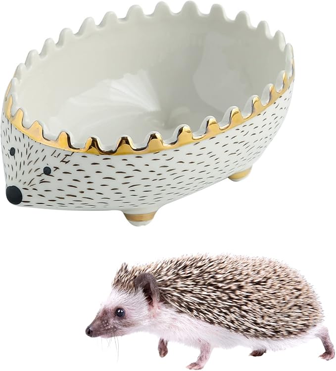 Hedgehog Bowl - Ceramic Small Animal Food Bowl Water Dish Feeder Chew Resistant Prevent Tipping for Hedgehog Hamster Sugar Glider Rat Gerbil Mice Small Animal Cage Accessories (Hedgehog Shape)