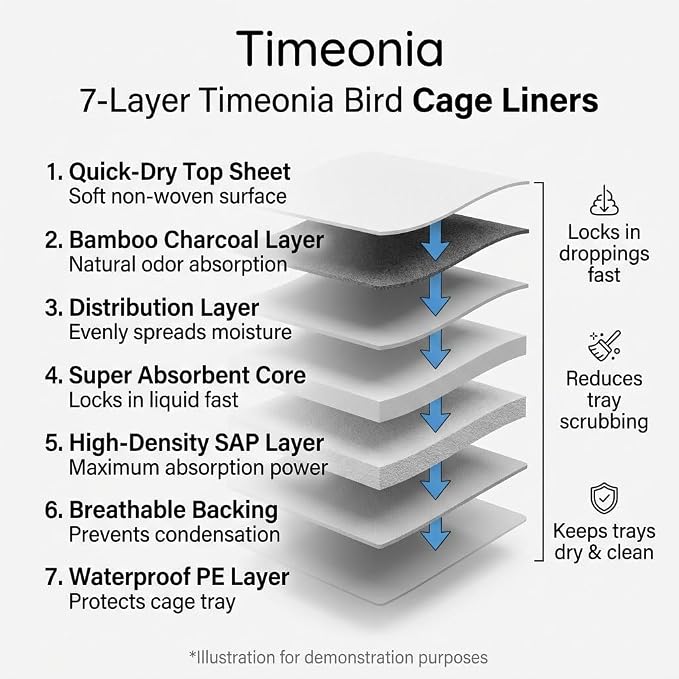XL Bird Cage Liners 23.6x35.4 20-Pack Bamboo Charcoal Large Parrot | 7 layer odor control waterproof leak proof backing quick daily cleanup large parrot cage coverage