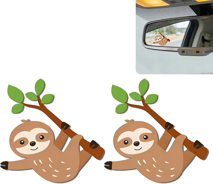 2Pcs Sloth Rear View Mirror Sticker Waterproof Vinyl Car Window Decal | Sloths Car Accessories,Cute "Moo-tivational" Auto Decals Decor, Sloth Gifts for Women Men Animal Lovers
