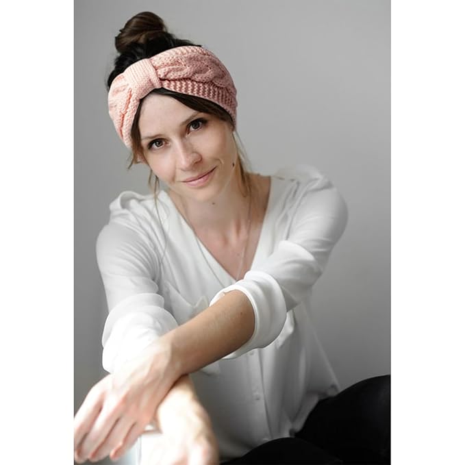 AQOKKA Knit Winter Headbands for Women Fuzzy Wool Fleece Lined Ear Warmers Elastic Turban Crocheted Head Wrap Winter Accessories for Women Cold Weather