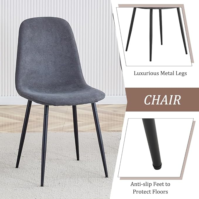 Round Dining Table Set for 4,Wooden Dining Table and Chairs Set of 4,42” Modern Kitchen Table Set,Round Kitchen Table with 4 PU Leather Chairs for Dining Room,Office,Small Space