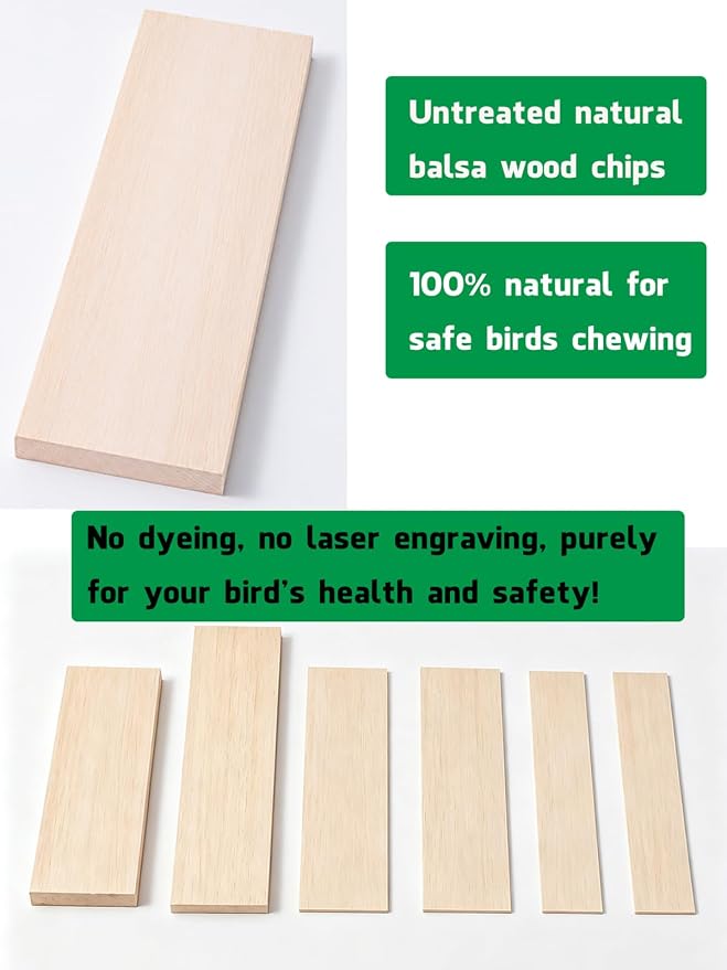 Large Untreated Balsa Wood Bird Chew Toys 6 Pack with Mount Clip, Multi Size Thick Wood Slice Perch Foraging Toy for Parakeets Conures Cockatiels Lovebirds Small Medium Parrots