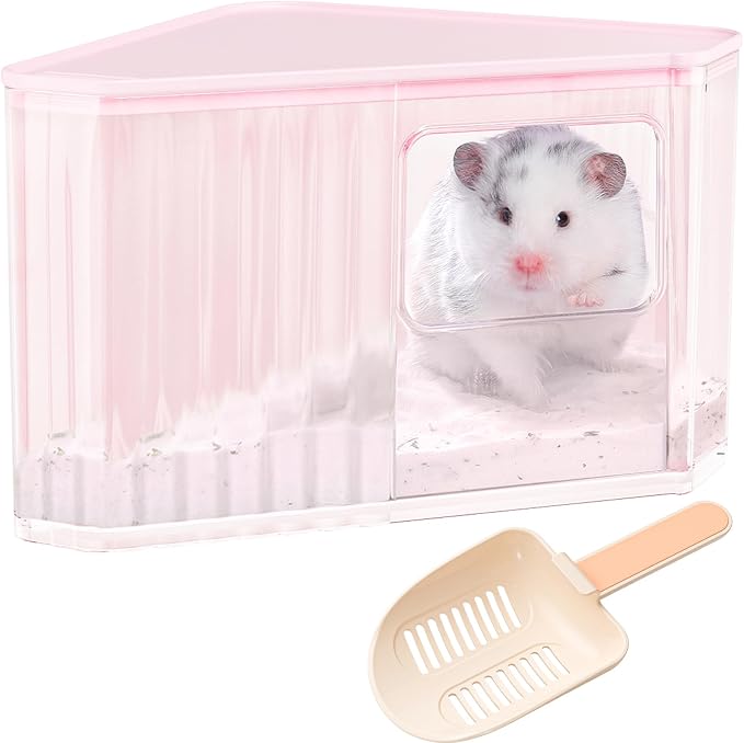 mini&moe Hamster Sand Bath Container - Small Animal Bathroom Shower Room Large Space Corner Digging Box with Cleaning Scoop Rat Dust Bath House for Guinea Pig, Hedgehog, Gerbil