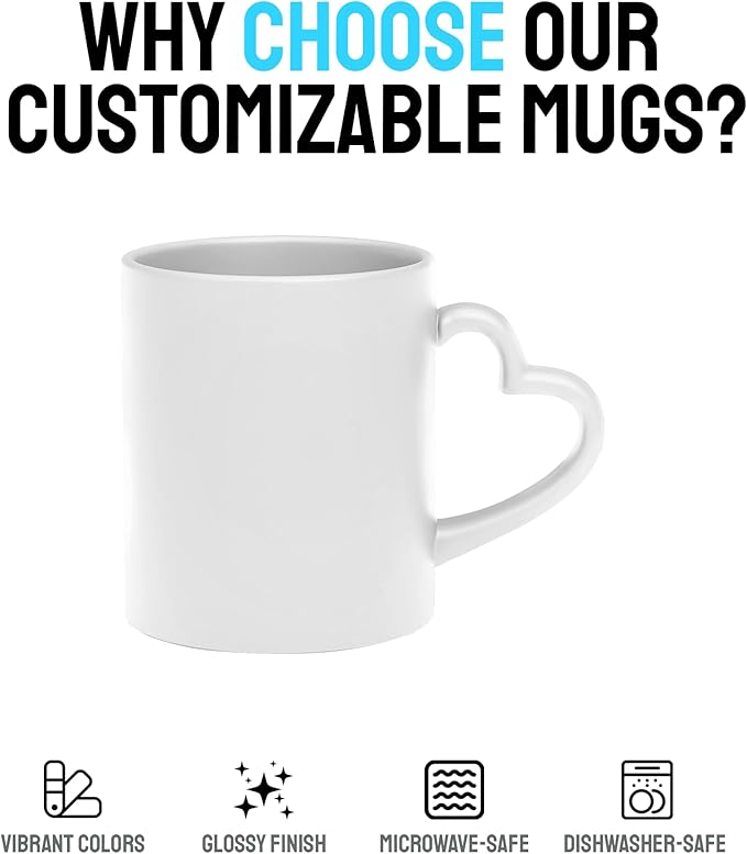 Personalized Heart Handle Coffee Mug – Custom Coffee Mug with Photo, Text or Logo | Taza Personalizada | Unique Personalized Gifts for Mom, Boyfriend, Girlfriend, Best Friend, Christmas | White - 11oz