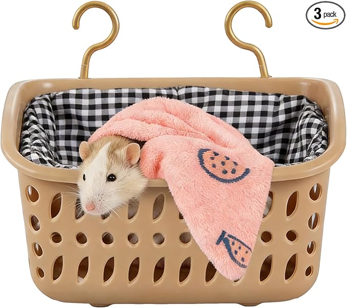 JWShang Rat Hammock for Cage, Chew Proof Hanging Basket Bed with Sturdy Hooks, Pet Cage Accessories, Safe Cozy Small Animal Rodent Hammock for Sugar Glider Mice Snuggling Sleeping