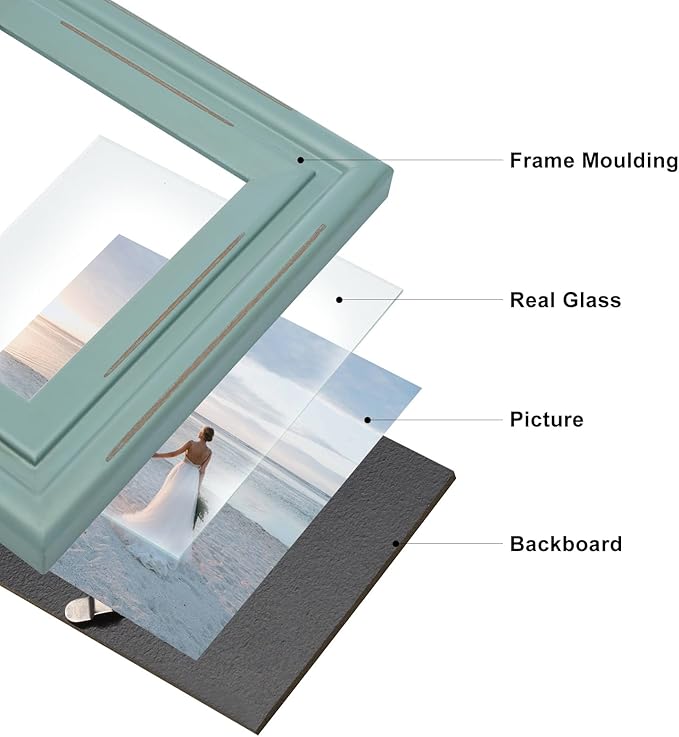 Horizontal & Verticall 4X6 Picture Frames Double Hinged Wood Folding Photo Frames with Real Glass Front Fit for Desktop or Tabletop, Teal Blue XLAN-H64-V46
