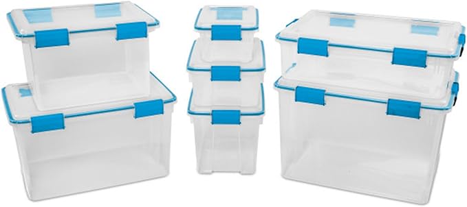 Sterilite 8-Pack Gasket Box, Weather-Resistant Storage Bins with Latching Lids, 54 Quart - Heavy-Duty Organizing Containers for Closet, Bathroom, and Office