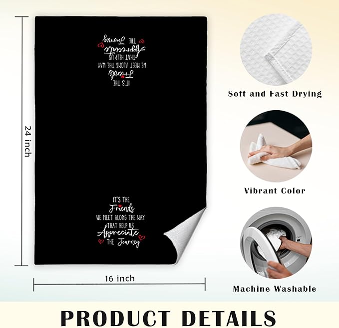 JINYO Friendship Kitchen Towels, Friendship Gifts for Women Hand Towels, Best Friend Bestie Gifts Dish Tea Towels for Kitchen, 16x24 Inch（Black）