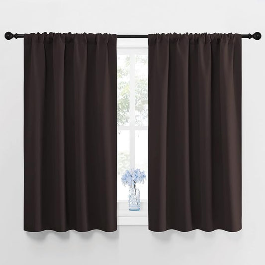 NICETOWN Blackout Curtain Panels 45 inches Long - Noise Reducing Thermal Insulated Solid Rod Pocket Window Drapes/Draperies for Kids Room (Toffee Brown, 1 Pair, 42 inches by 45 Inch)