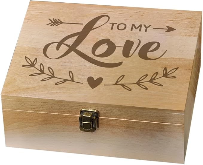 arricraft 1 Pc Love Theme Wooden Memory Keepsake Box, Metal Knot Box with Hinged Lid Photo Boxes for Office or Home Storage Keepsake Chest for Anniversary, Wedding, Memory, Valentines Day