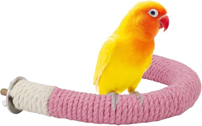 Hypeety U Shape Bird Hemp Rope Perch Parrot Paw Grinding Stand, Pink, S | U shape, natural wood with hemp rope, grinding paw and beak naturally, birdcage accessories, for budgies/cockatiels/conures