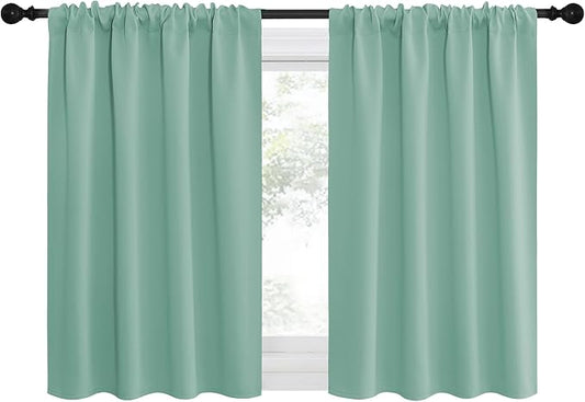 NICETOWN 2 Panels Blackout Curtains, Rod Pocket Thermal Insulated Drapes for Kitchen, Heavy Duty Small Window Treatment for Dorm Room, Studio Apartment, Basement (Aqua, W42 x L30)