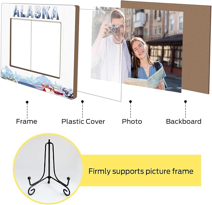 Alaska Wood Photo Frame Wedding & Honeymoon Gifts for Couple & Friends - 4 x 6 Picture Frame Souvenirs for Home Office & Desk Decorations