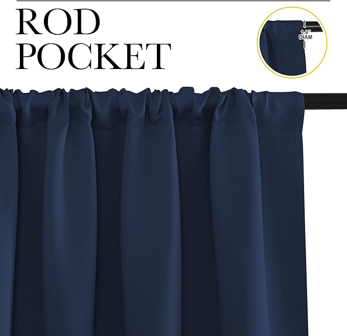 NICETOWN 2 Panels Blackout Curtains, Rod Pocket Thermal Insulated Drapes for Kitchen, Heavy Duty Small Window Treatment for Dorm Room, Studio Apartment, Basement (Navy Blue, W42 x L30)