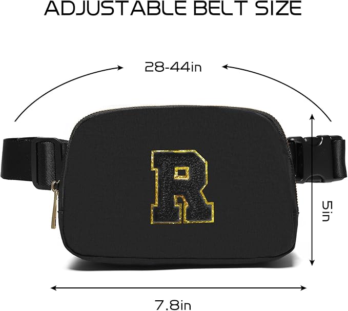 Gitus Belt Bag Fanny Pack Crossbody Bags with Initial Letter Patch Gifts for Wife Older Women Mother Coworker Bridesmaid Anniversary Travel Gifts Beach Gifts (Black-R)