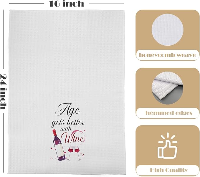 Wine Gifts Kitchen Towels - Funny Wine Gifts Decorative Waffle Dish Towels, Bar Tea Hand Towel, Funny Kitchen Decor, 16x24 Inch
