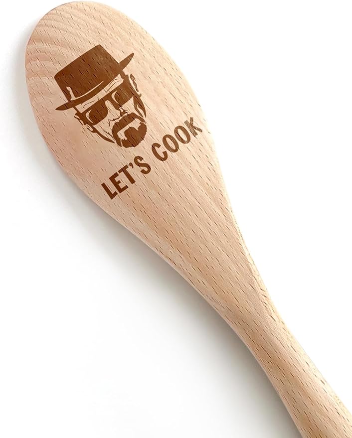 Funny Let's Cook Wooden Spoons for Cooking, Salad Mixing Stir Serving Spoon, Engraved Wood Spoons Kitchen Decor Accessories, Father's Day Birthday Gifts for Chef Dad Husband