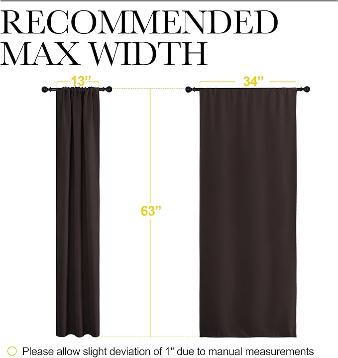 NICETOWN Bedroom Curtains Thermal Insulated, Noise Reducing Curtains & Drapes for Small Kitchen Window, Privacy Draperies (Toffee Brown, 34" Wide x 63" Long, 2 PCs)