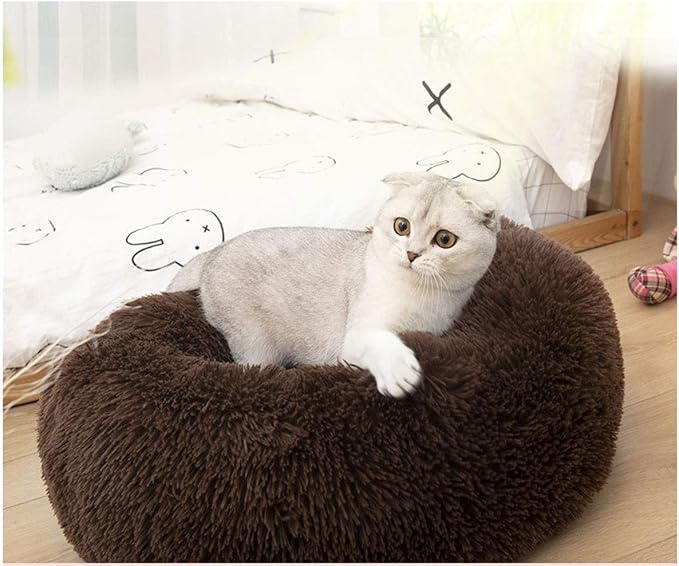 Dog Bed for Small Dogs & Cats, 24 Inch Medium Fluffy Washable Donut Bed | Plush Puppy Bed and Cat Bed for Pets up to 25 lb, High-Loft Polyester Fill with Water-Resistant Non-Skid Base for Indoor Use