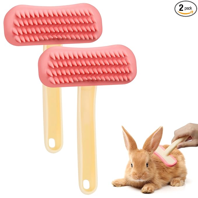 2Pcs Rabbit Brush Soft Bunny Grooming, Soft Silicone Small Animal Massage Comb, Practical Brush Bunny Grooming Kit Supplies Suitable for Cats Puppies & Other Pets