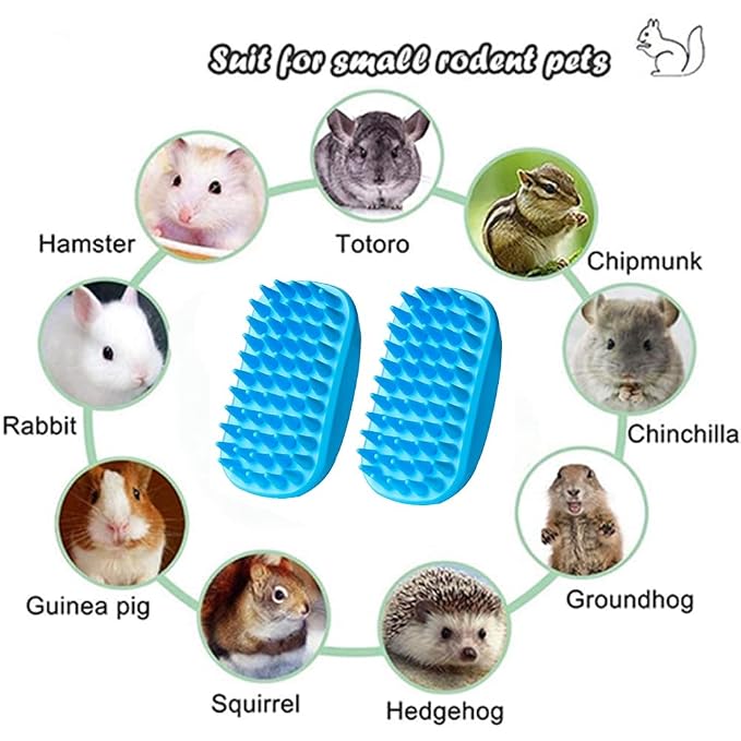 2PCS Dog Bath Scrubber Brush Rabbit Shampoo Brush for Small Animal Shower Washing Brush with Adjustable Handle for Pets Grooming Ferret Guinea Pig Squirrel (Long Pins)