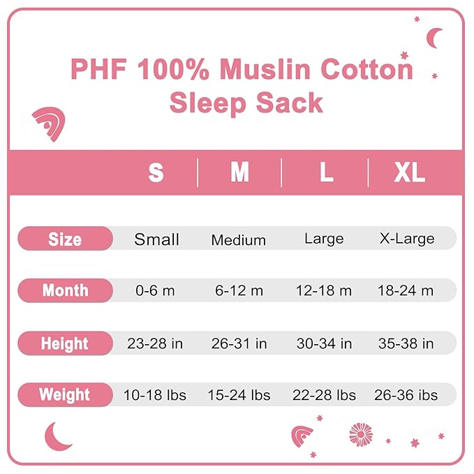 PHF 100% Muslin Cotton Baby Sleep Sacks, 12-18 Months Sleep Sack with 2-Way Zipper, 2 Pack Cooling 0.5 TOG Breathable Large Size Sleeveless Baby Wearable Blanket for Baby Girl, Rainbow