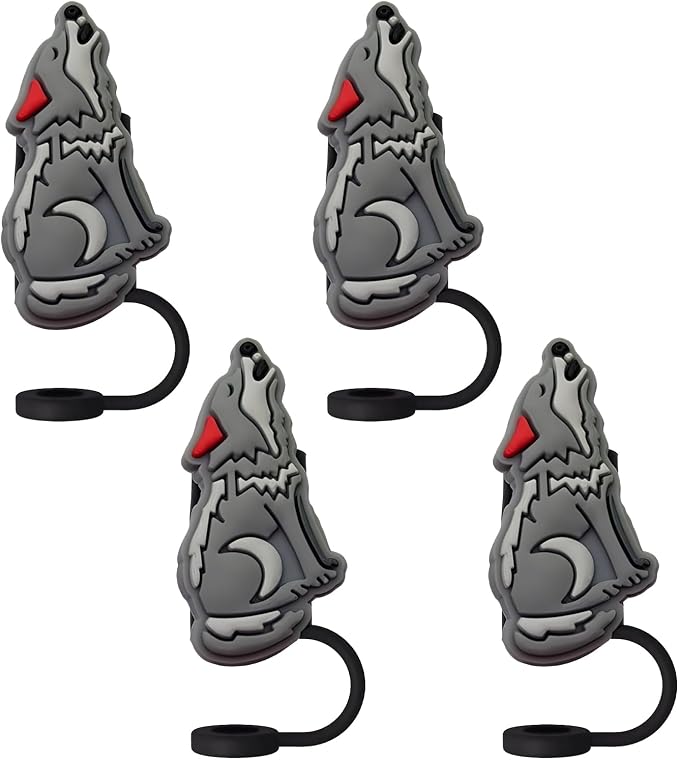 Animal Straw Toppers For Stanley Cups;Straw Covers Cap Toppers Compatible With Stanley 30&40 Oz Tumbler, Reusable & Silicone Tumbler Straws Topper For 0.4 Inch Tips Animal Lover Gifts (Wolf)