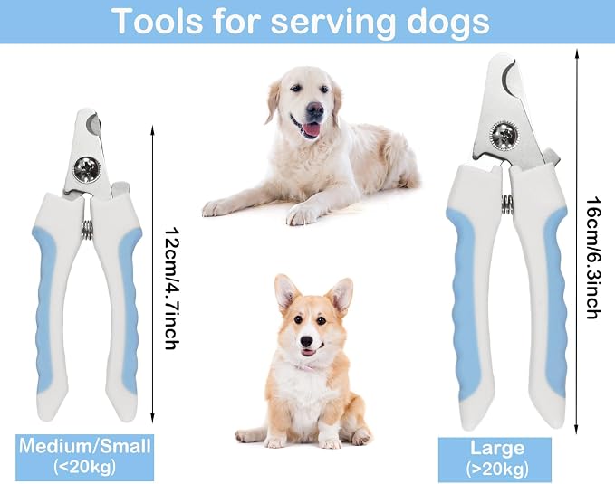 5Pcs Dogs and Cats Grooming Nail Clippers Kit Pet Claws Nail Clipper Trimmers, with Protective Guard Lock to Avoid Over Cutting, Professional Trimmers for Large and Small Cat and Dog (Blue)