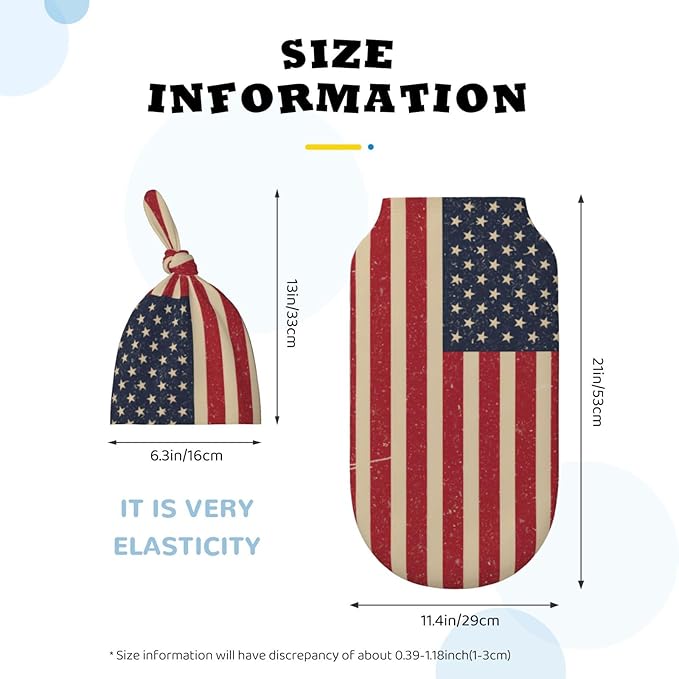 Newborn Swaddle Blankets and Hat Set Soft Cotton Baby Swaddle Wrap Warm Infant Receiving Blanket USA Flag