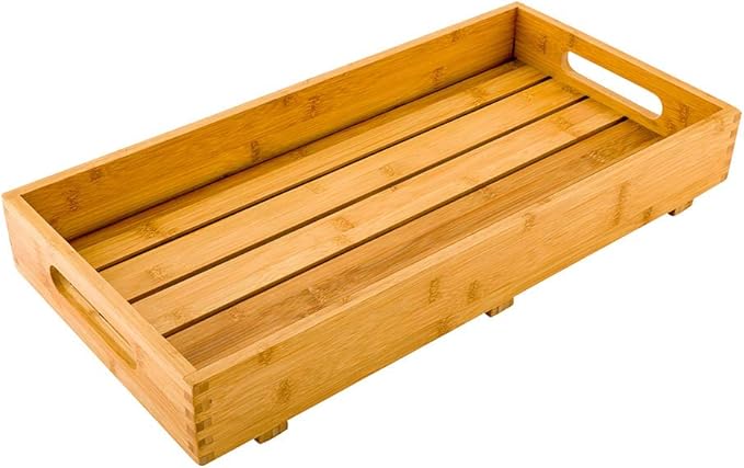 Restaurantware-22.5 x 11 x 2.75 Inch Breakfast Tray, 1 Rectangle Tray With Handles - Pallet Design, Chip-Resistant Bamboo Butler Holding Serving Platter, Shatterproof, For Meals, Snacks, And Beverages